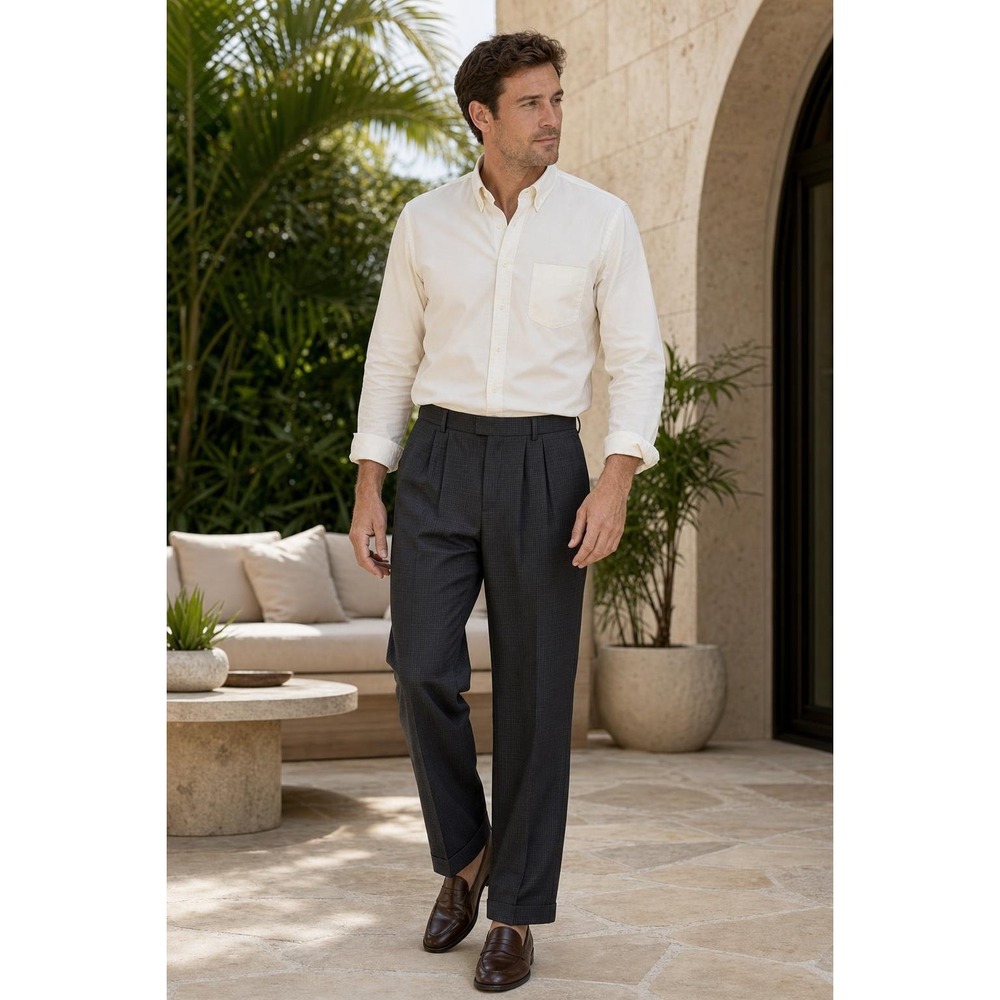 Dockers Recode Trousers Men's 32x32 Dark Gray Pleated Cuffed Check
